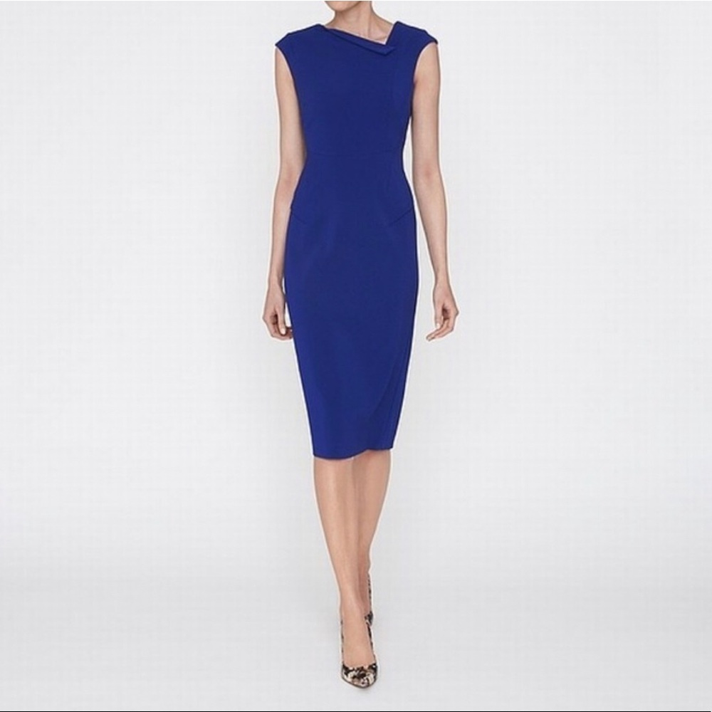 LK BENNETT VISCOSE LEROUX COLLAR DRESS BLUEREGENCY